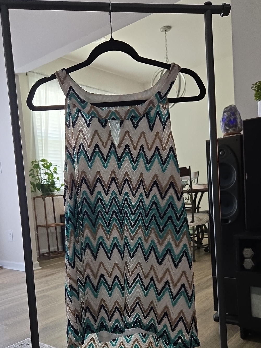 Tacera Teal Cream Black Chevron Sequin Camisole